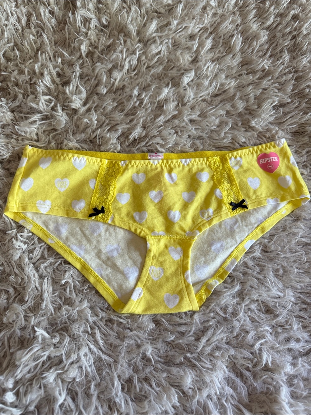 NWT True Vintage Rare Y2K Victoria's Secret PINK Yellow Polka Dot Hearts XSmall